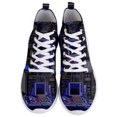 Blue Computer Monitor With Chair Game Digital Wallpaper, Digital Art Men s Lightweight High Top Sneakers by Bakwanart