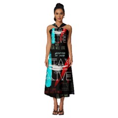 Stay Alive Sleeveless Cross Front Cocktail Midi Chiffon Dress by Bakwanart