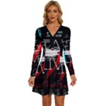 Stay Alive Long Sleeve Deep V Mini Dress 