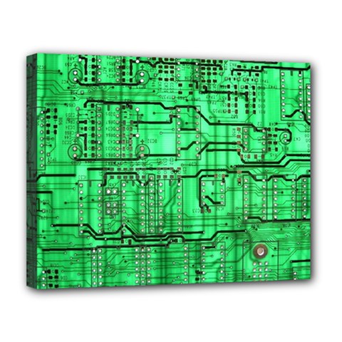 Green Circuit Board Computer Canvas 14  X 11  (stretched) by Bakwanart