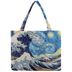 The Great Wave Of Kanagawa Painting Hokusai, Starry Night Vincent Van Gogh Mini Tote Bag by Bakwanart
