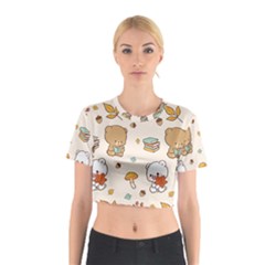 Bear Cartoon Background Pattern Seamless Animal Cotton Crop Top by 99art