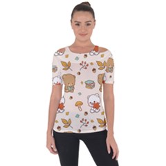 Bear Cartoon Background Pattern Seamless Animal Shoulder Cut Out Short Sleeve Top by 99art