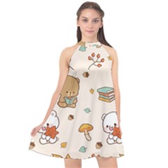 Bear Cartoon Background Pattern Seamless Animal Halter Neckline Chiffon Dress  by 99art