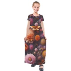 Flowers Petals Blossoms Art Flora Kids  Short Sleeve Maxi Dress by 99art