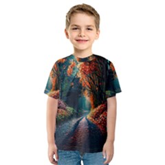 Forest Autumn Fall Painting Kids  Sport Mesh Tee