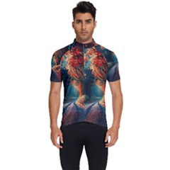 Forest Autumn Fall Painting Men s Short Sleeve Cycling Jersey by 99art