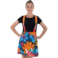 Flowers Bloom Spring Colorful Artwork Decoration Velvet Suspender Skater Skirt by 99art