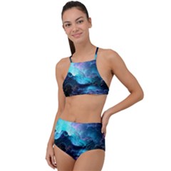 Abstract Graphics Nebula Psychedelic Space High Waist Tankini Set by 99art