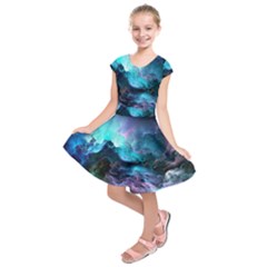 Abstract Graphics Nebula Psychedelic Space Kids  Short Sleeve Dress by 99art