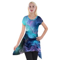 Abstract Graphics Nebula Psychedelic Space Short Sleeve Side Drop Tunic by 99art