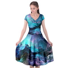 Abstract Graphics Nebula Psychedelic Space Cap Sleeve Wrap Front Dress by 99art
