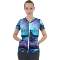 Abstract Graphics Nebula Psychedelic Space Short Sleeve Zip Up Jacket by 99art