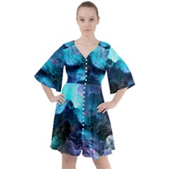 Abstract Graphics Nebula Psychedelic Space Boho Button Up Dress by 99art