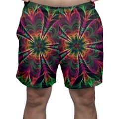 Multicolored Flower Mandala Wallpaper Kaleidoscope Pattern Men s Shorts by 99art