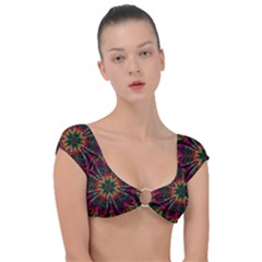 Multicolored Flower Mandala Wallpaper Kaleidoscope Pattern Cap Sleeve Ring Bikini Top by 99art