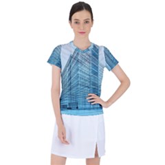 Architecture Blue Drawing Engineering City Modern Building Exterior Women s Sports Top by 99art