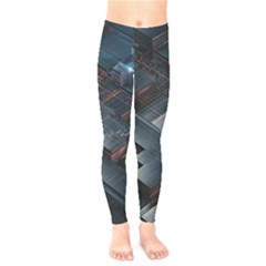 Architectural Design Abstract 3d Neon Glow Industry Kids  Leggings by 99art