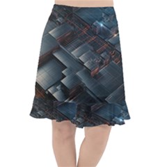 Architectural Design Abstract 3d Neon Glow Industry Fishtail Chiffon Skirt by 99art