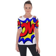 Pow Comic Comic Book Fight Shoulder Cut Out Short Sleeve Top by 99art