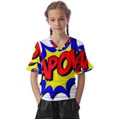 Kapow-comic-comic-book-fight Kids  V-neck Horn Sleeve Blouse