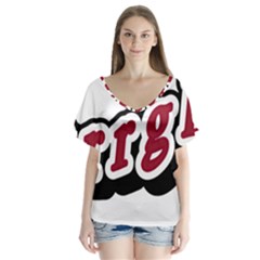 Comic-text-frustration-bother V-neck Flutter Sleeve Top by 99art