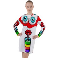 Animation-eyes-cartoon-cute-comic Long Sleeve Hoodie Dress by 99art