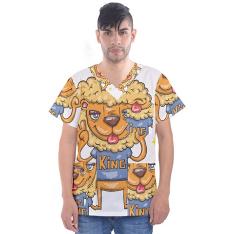 Animation-lion-animals-king-cool Men s V-neck Scrub Top by 99art