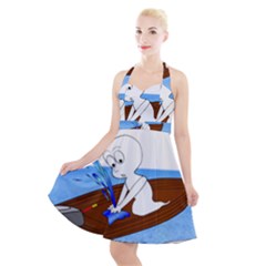 Spirit-boat-funny-comic-graphic Halter Party Swing Dress  by 99art