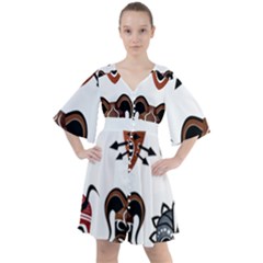 Tribal-masks-african-culture-set Boho Button Up Dress by 99art