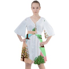 Seasons-of-the-year-year-tree Boho Button Up Dress by 99art