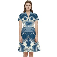 Skull Drawing Short Sleeve Waist Detail Dress by 99art