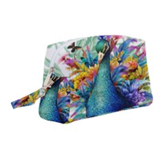 Bird-peafowl-painting-drawing-feather-birds Wristlet Pouch Bag (medium) by 99art