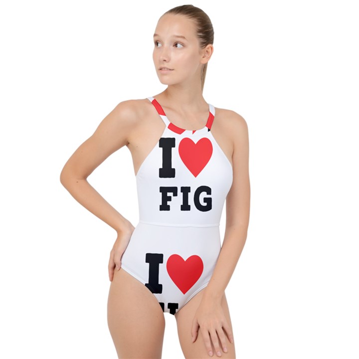 I love fig  High Neck One Piece Swimsuit