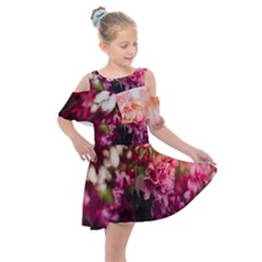 Pink Flower Kids  Shoulder Cutout Chiffon Dress
