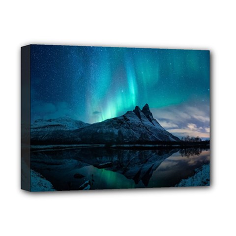 Aurora Borealis Mountain Reflection Deluxe Canvas 16  X 12  (stretched)  by B30l