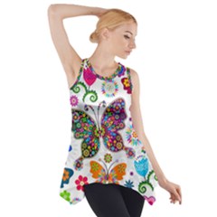 Butterflies Abstract Colorful Floral Flowers Vector Side Drop Tank Tunic by B30l