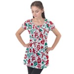 Background Vector Texture Christmas Winter Pattern Seamless Puff Sleeve Tunic Top