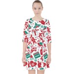 Background Vector Texture Christmas Winter Pattern Seamless Quarter Sleeve Pocket Dress