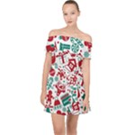 Background Vector Texture Christmas Winter Pattern Seamless Off Shoulder Chiffon Dress