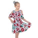 Background Vector Texture Christmas Winter Pattern Seamless Kids  Shoulder Cutout Chiffon Dress