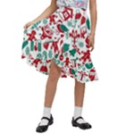 Background Vector Texture Christmas Winter Pattern Seamless Kids  Ruffle Flared Wrap Midi Skirt