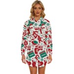 Background Vector Texture Christmas Winter Pattern Seamless Womens Long Sleeve Shirt Dress