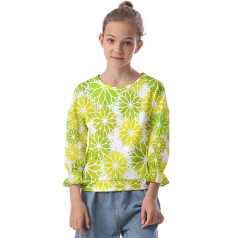Flowers Green Texture With Pattern Leaves Shape Seamless Kids  Cuff Sleeve Top by danenraven