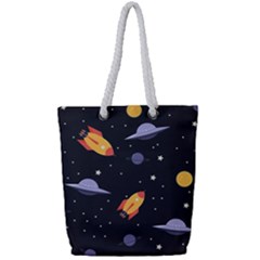 Cosmos Rockets Spaceships Ufos Full Print Rope Handle Tote (small) by Cowasu