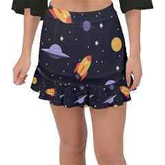 Cosmos Rockets Spaceships Ufos Fishtail Mini Chiffon Skirt by Cowasu