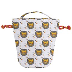 Lion Heads Pattern Design Doodle Drawstring Bucket Bag by Cowasu