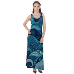 Waves Ocean Sea Abstract Whimsical Abstract Art Sleeveless Velour Maxi Dress by Cowasu