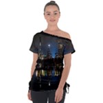 New York Night Central Park Skyscrapers Skyline Off Shoulder Tie-Up Tee