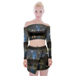 New York Night Central Park Skyscrapers Skyline Off Shoulder Top with Mini Skirt Set